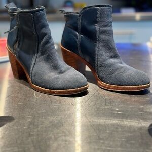 Matt Bernson blue suede and leather booties.